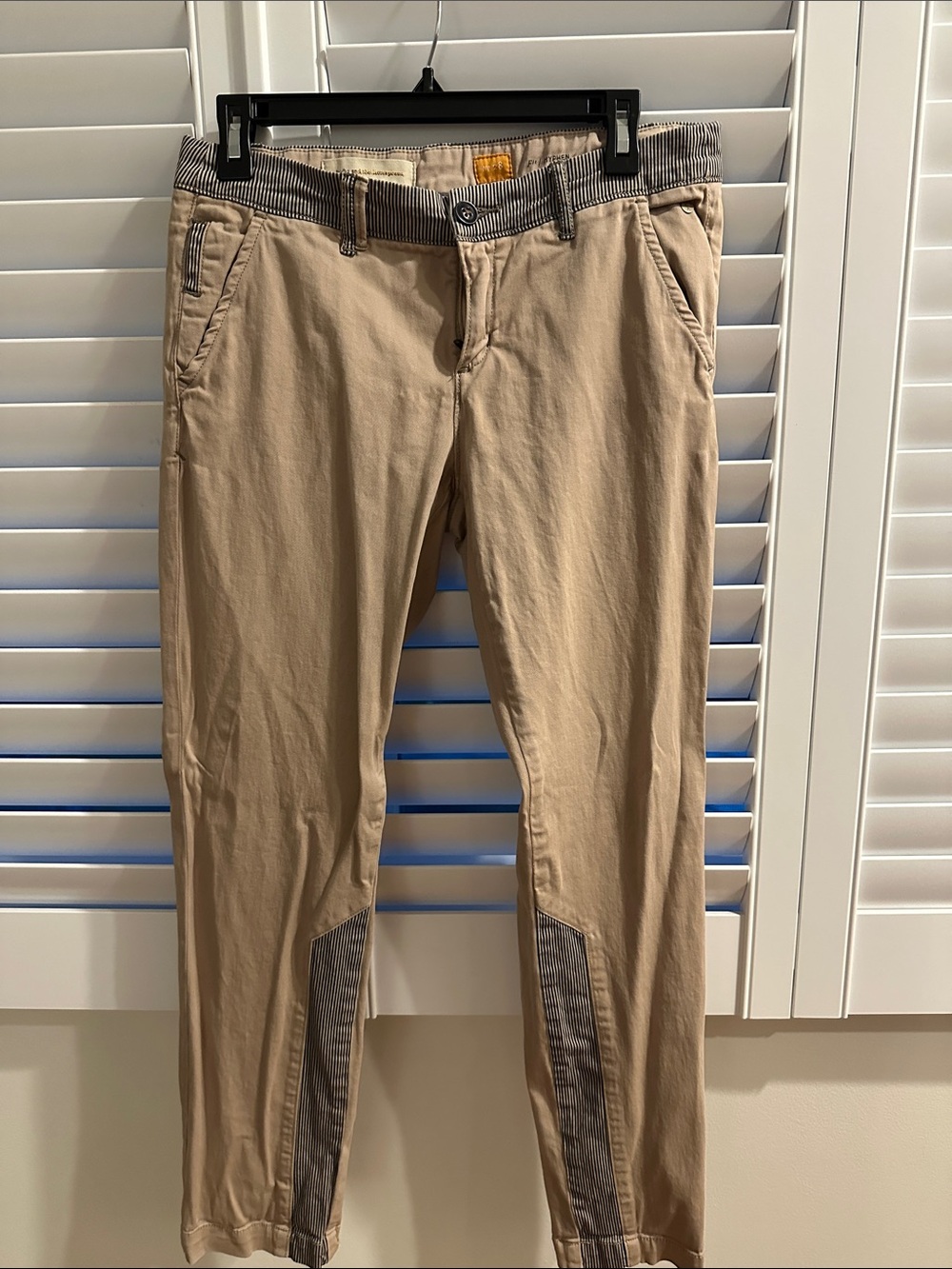Pilcro Cropped Tan Chino Pants with Striped Trim